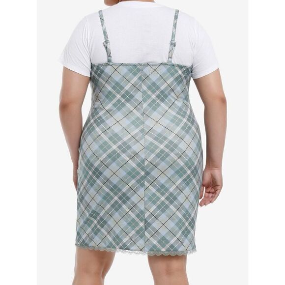 Teal Plaid Twofer Dress Plus Size 1 - Picture 7 of 8